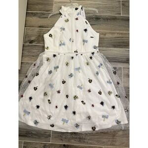 NWT Liza Luxe Halter Zip Up  Embroidered Bugs Short Dress‎ XL White Polka Dot